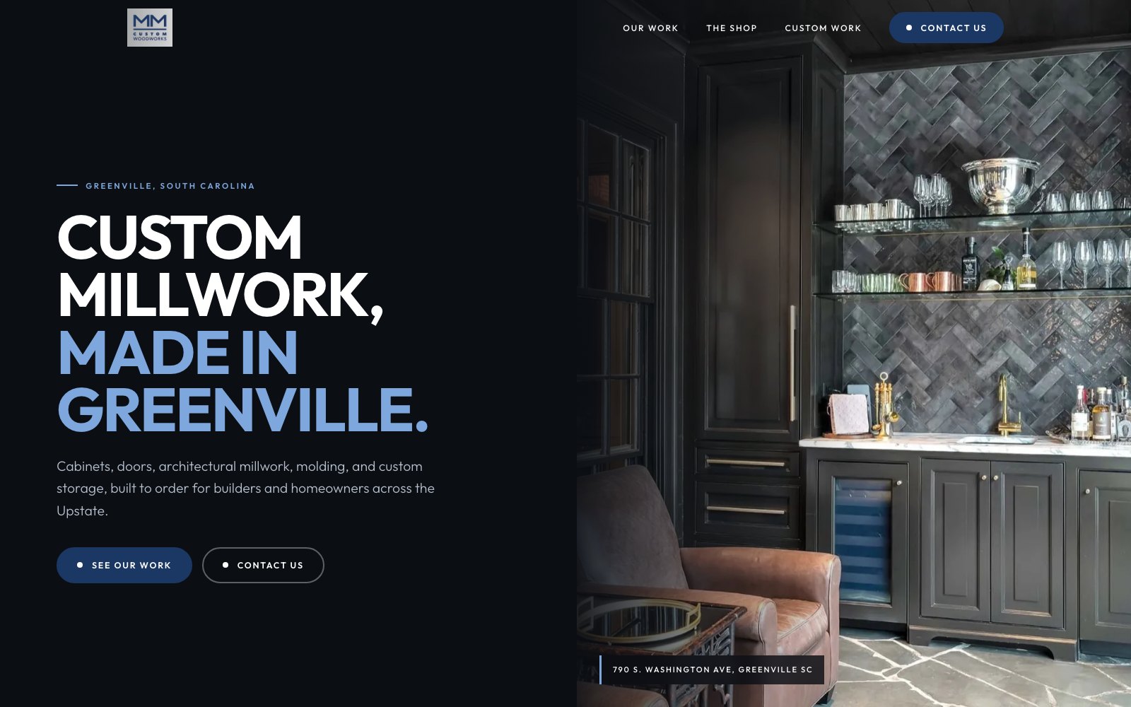 The new MM Custom Woodworks homepage concept
