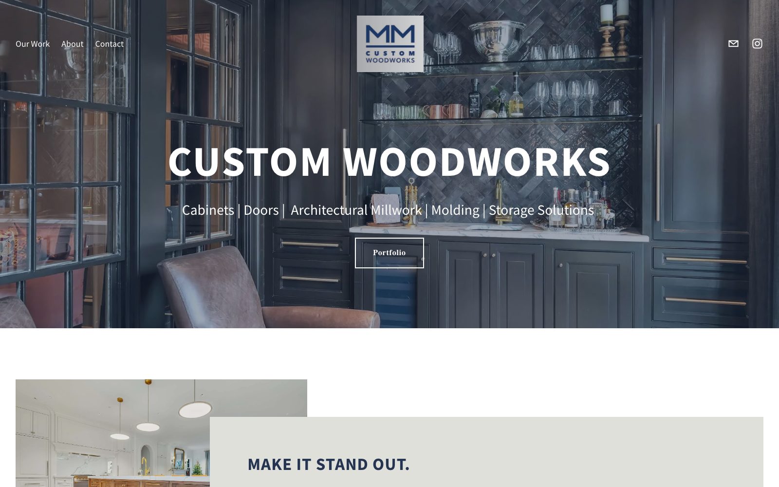 The current mmcustomwood.com homepage