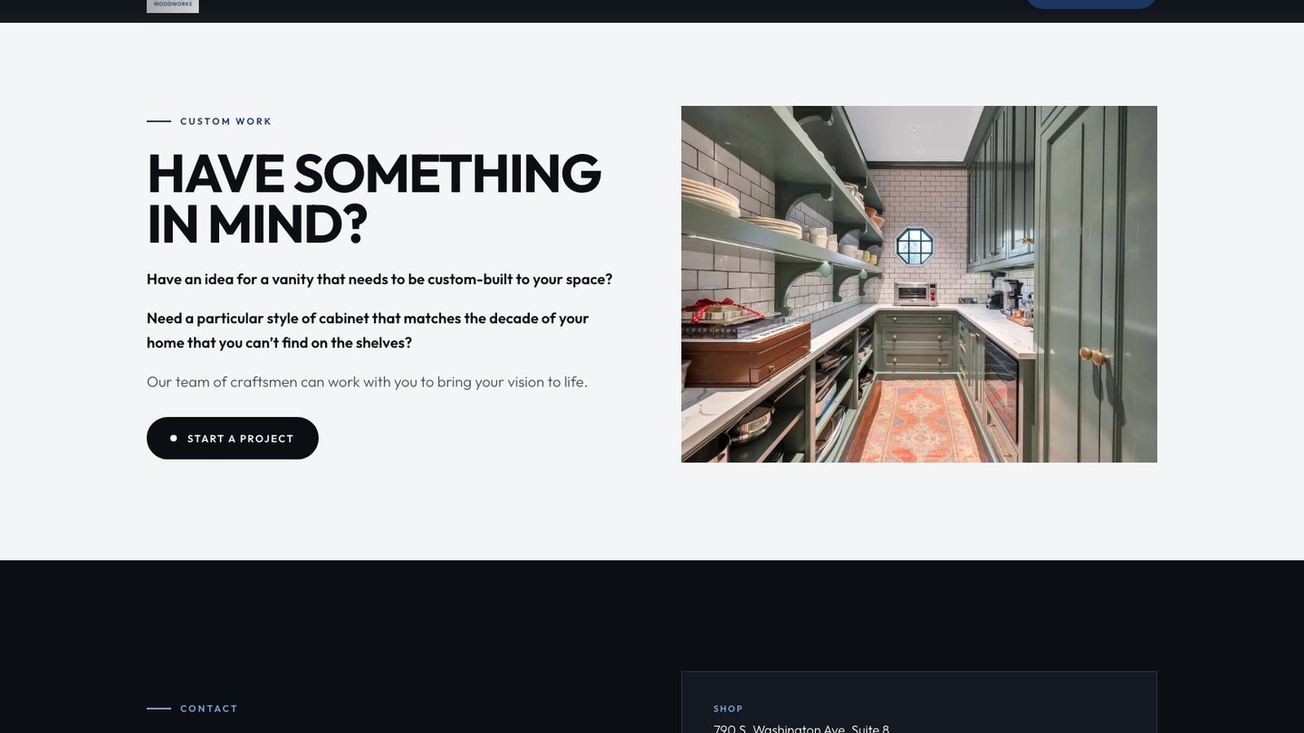 The custom work section of the new homepage