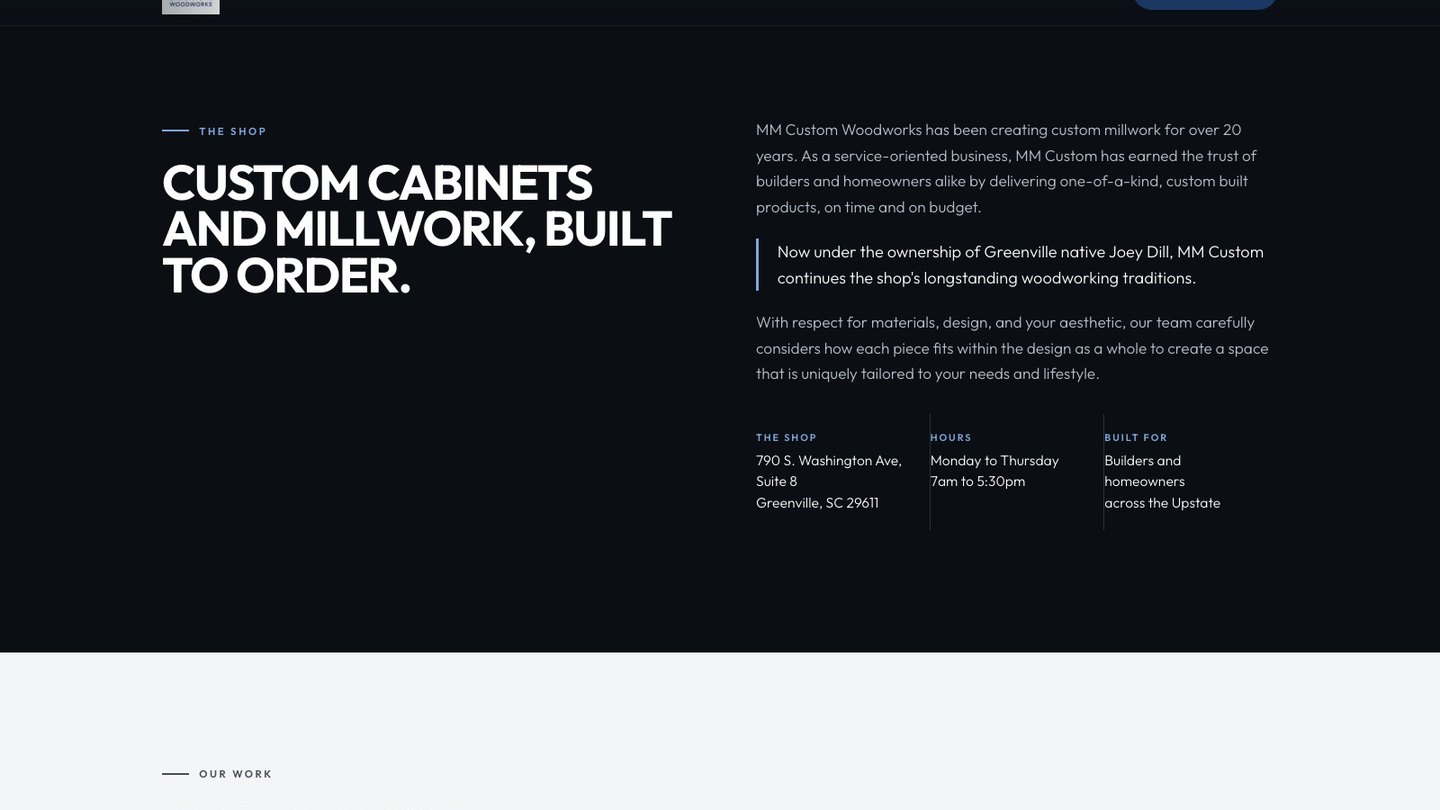 The shop details section of the new homepage